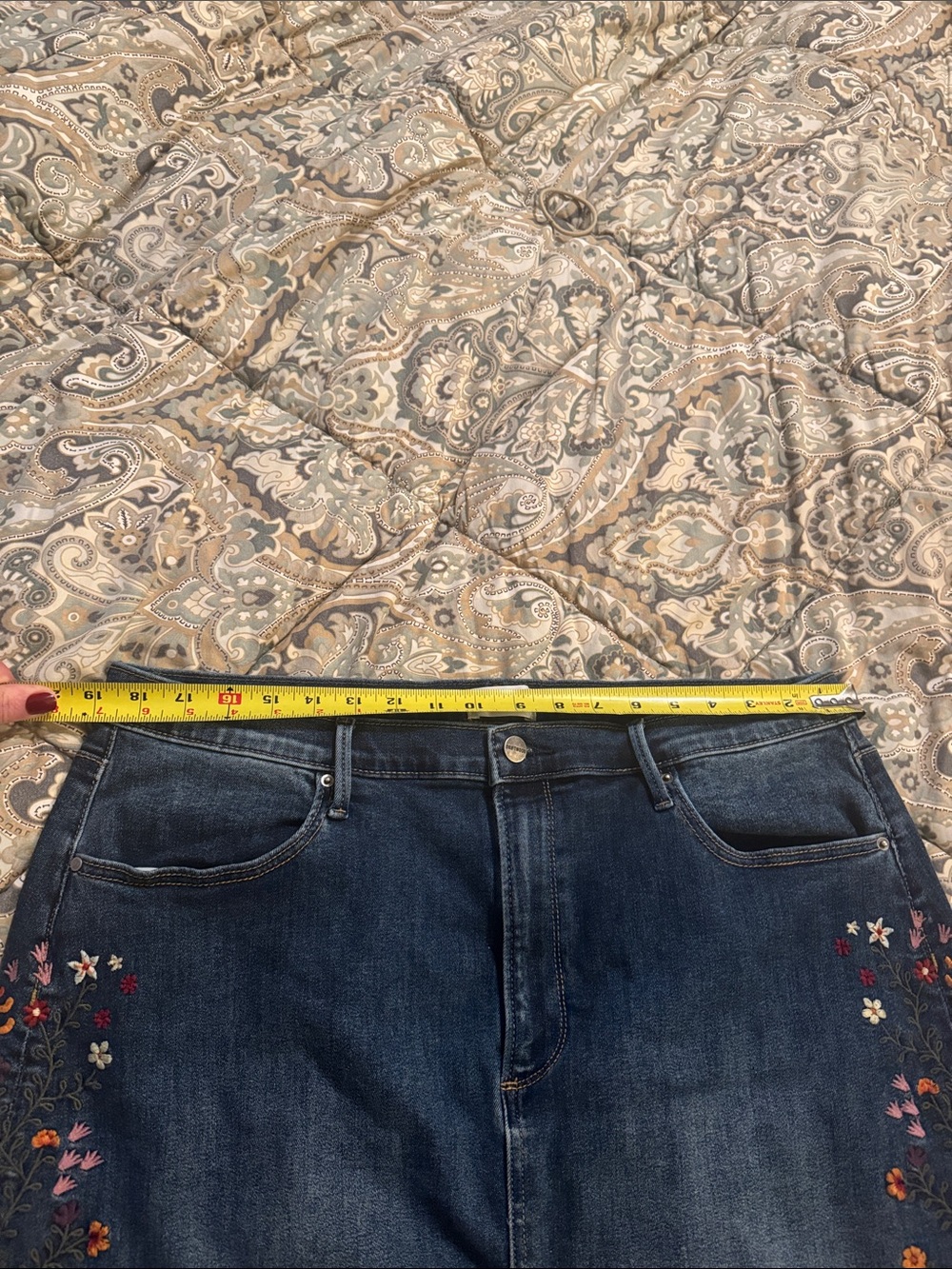 Driftwood Embroidered Bohemian Floral Vine Denim Deep Silt Midi Skirt SZ 18 EUC - Picture 6 of 12